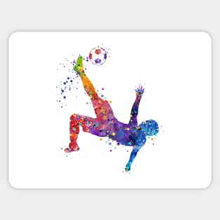 Boy Soccer Player Bicycle Kick Watercolor Sticker